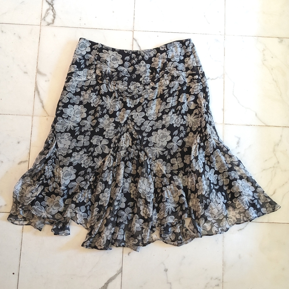 Calvin Klein asymmetrical floral skirt black and white. Size 6